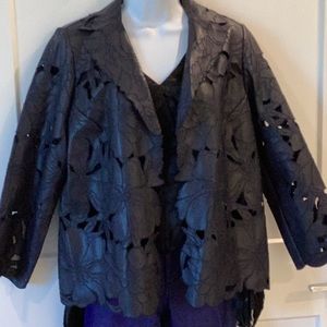 NWT. Chicos travelers, faux leather lace jacket